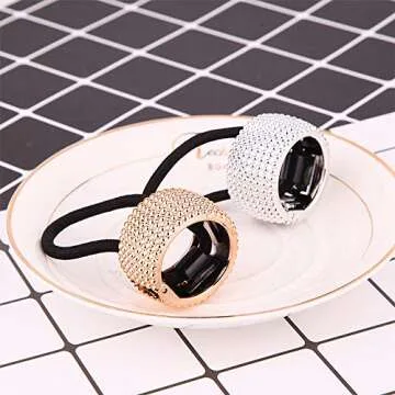 Shiny Rhinestone Glitter Ponytail Holder Hair Ties Rings Cuffs Elastic Hair Rope Band Headwear Hair Accessories for Women Girls Christmas Gift Set Gold Silver