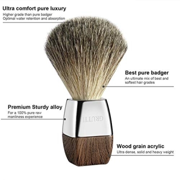GRUTTI Premium Shaving Brush Set with Luxury Badger Brush, Soap Bowl and Manual Mens Razor, Shave Stand Holder Compatible with Fusion 5, Best Gift for Men- Wooden Handle