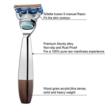 GRUTTI Premium Shaving Brush Set with Luxury Badger Brush, Soap Bowl and Manual Mens Razor, Shave Stand Holder Compatible with Fusion 5, Best Gift for Men- Wooden Handle