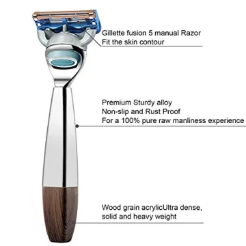 GRUTTI Premium Shaving Brush Set with Luxury Badger Brush, Soap Bowl and Manual Mens Razor, Shave Stand Holder Compatible with Fusion 5, Best Gift for Men- Wooden Handle