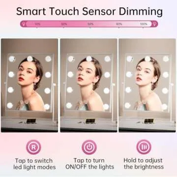 COSMIRROR Hollywood Makeup Mirror with Lights, Lighted Vanity Mirror with 9 Dimmable Bulbs and 3 Color Lighting Modes, Smart Touch Control, Plug in Light Up Mirror (White)