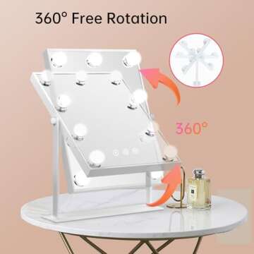 COSMIRROR Hollywood Makeup Mirror with Lights, Lighted Vanity Mirror with 9 Dimmable Bulbs and 3 Color Lighting Modes, Smart Touch Control, Plug in Light Up Mirror (White)