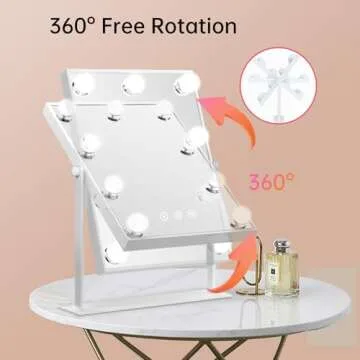 COSMIRROR Hollywood Makeup Mirror with Lights, Lighted Vanity Mirror with 9 Dimmable Bulbs and 3 Color Lighting Modes, Smart Touch Control, Plug in Light Up Mirror (White)