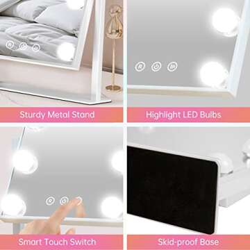 COSMIRROR Hollywood Makeup Mirror with Lights, Lighted Vanity Mirror with 9 Dimmable Bulbs and 3 Color Lighting Modes, Smart Touch Control, Plug in Light Up Mirror (White)