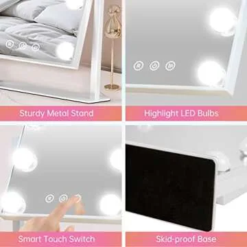 COSMIRROR Hollywood Makeup Mirror with Lights, Lighted Vanity Mirror with 9 Dimmable Bulbs and 3 Color Lighting Modes, Smart Touch Control, Plug in Light Up Mirror (White)