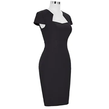 50s Vintage Cocktail Dress with Cap Sleeves in Black