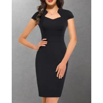 50s Vintage Cocktail Dress with Cap Sleeves in Black