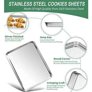 Baking Sheets Set of 2, HKJ Chef Cookie Sheets 2 Pieces & Stainless Steel Baking Pans & Toaster Oven Tray Pans, Rectangle Size 16 x 12 x 1 inch, Non Toxic & Healthy & Easy to Clean