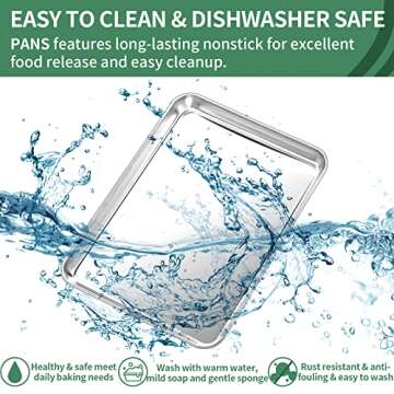 Baking Sheets Set of 2, HKJ Chef Cookie Sheets 2 Pieces & Stainless Steel Baking Pans & Toaster Oven Tray Pans, Rectangle Size 16 x 12 x 1 inch, Non Toxic & Healthy & Easy to Clean