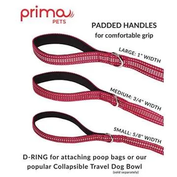 Reflective 4 Feet Nylon Dog Leash with Padded Double Handles, 2 Heavy Duty Neoprene Handles for Control Safety Training Durable Traffic Handle, for Medium to Large Dog (Large - 1" Width, RED)