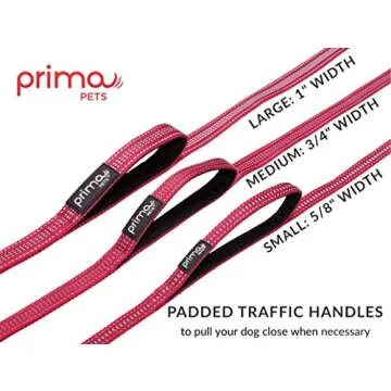 Reflective 4 Feet Nylon Dog Leash with Padded Double Handles, 2 Heavy Duty Neoprene Handles for Control Safety Training Durable Traffic Handle, for Medium to Large Dog (Large - 1" Width, RED)