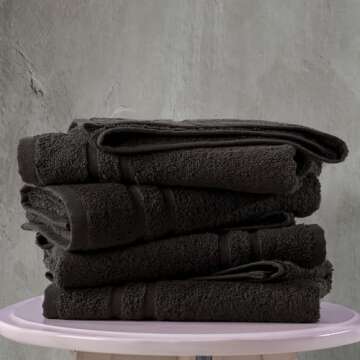 Hawmam Linen Black Hand Towels 4 Pack Turkish Cotton Premium Quality Soft and Absorbent Small Towels for Bathroom