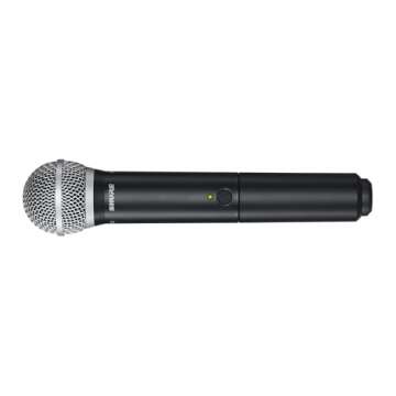 Shure BLX24/PG58 Wireless Microphone System - 14-Hour Battery Life, 300 ft Range, UHF | Includes PG58 Handheld Vocal Mic, Single Channel Receiver | H10 Band (BLX24/PG58-H10)