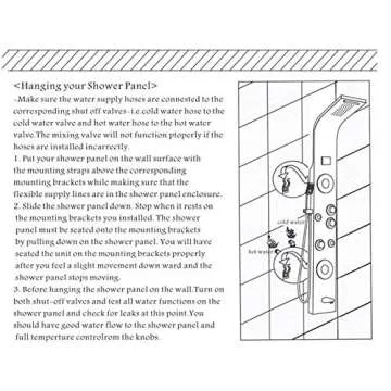 ELLO&ALLO Stainless Steel Shower Panel Tower System,LED Rainfall Waterfall Shower Head 6-Function Faucet Rain Massage System with Body Jets, Brushed Nickel