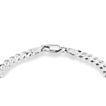 Miabella 925 Sterling Silver Italian 5mm Solid Diamond-Cut Cuban Link Curb Chain Bracelet for Men Wo...