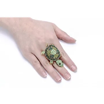Szxc Jewelry Gold Green Turtle Stretch Ring for Women