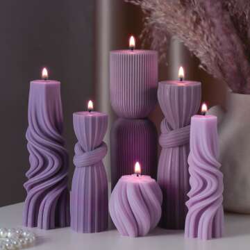 Ribbed Soy Wax Candles Set - 6 Cute Pillars