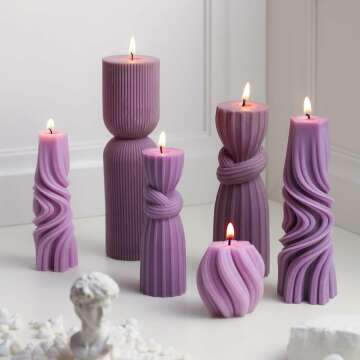 Ribbed Soy Wax Candles Set - 6 Cute Pillars
