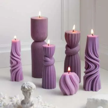 Ribbed Soy Wax Candles Set - 6 Cute Pillars