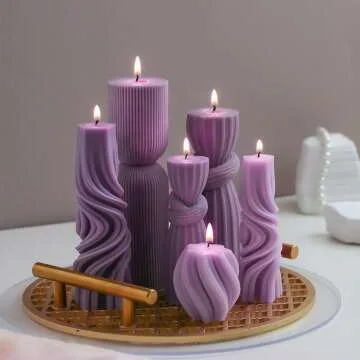Ribbed Soy Wax Candles Set - 6 Cute Pillars