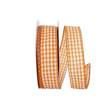 Vibrant Orange Wired Gingham Ribbon for All Occasions