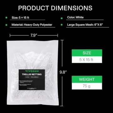 VIVOSUN 5 x 15 ft. Plant Trellis Netting, Heavy-Duty Polyester Grow Net, Garden Trellis Netting with Square Mesh for Climbing Plants, Vegetables, Fruits, and Flowers, 2-Pack