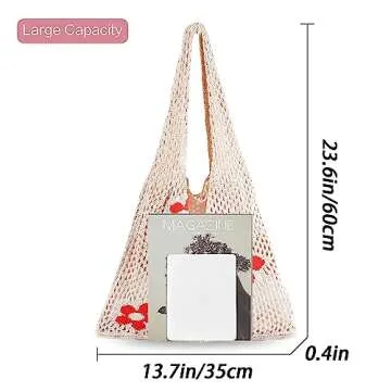Arcimatto Crochet Tote Bag, Women Summer Aesthetic Mesh Beach Bags, Girls Hobo Bags Y2k Purse Fairy Grunge Accessories (Beige Flower)