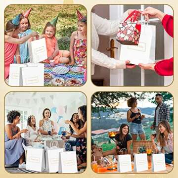 100 Pcs Thank You Paper Bags Bulk 8 x 4 x 10 Inch Thank You Gift Bags with Handle Shopping Merchandise Bag Merchant Bag for Small Business, Retail Shopping, Wedding, Party, Boutique (White)