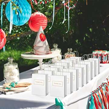 100 Pcs Thank You Paper Bags Bulk 8 x 4 x 10 Inch Thank You Gift Bags with Handle Shopping Merchandise Bag Merchant Bag for Small Business, Retail Shopping, Wedding, Party, Boutique (White)