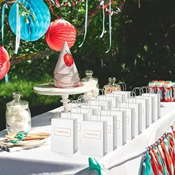 100 Pcs Thank You Paper Bags Bulk 8 x 4 x 10 Inch Thank You Gift Bags with Handle Shopping Merchandise Bag Merchant Bag for Small Business, Retail Shopping, Wedding, Party, Boutique (White)