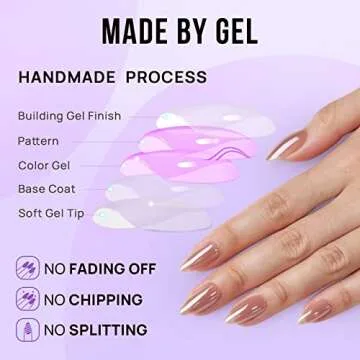 BTArtbox Press On Nails Almond - Fall Press on Nails Meidum Chrome Nails, Light Weight & Fit Perfectly, Fake Nail with Nail Glue, Brown Glue On Nails in 15 Sizes, Chocolate Glazed