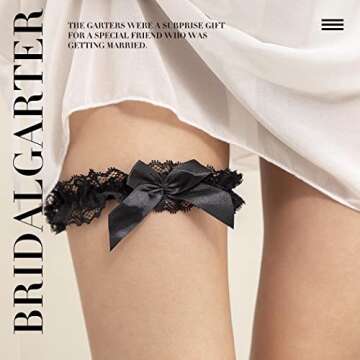 Florry Sexy Wedding Bridal Garter Black Lace Women Garter Belt for Bride Tossing Thigh Garters Bowknot Elastic Leg Ring for Party Prom Birthday (Black)