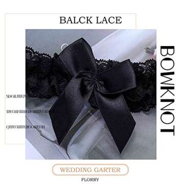 Florry Sexy Wedding Bridal Garter Black Lace Women Garter Belt for Bride Tossing Thigh Garters Bowknot Elastic Leg Ring for Party Prom Birthday (Black)
