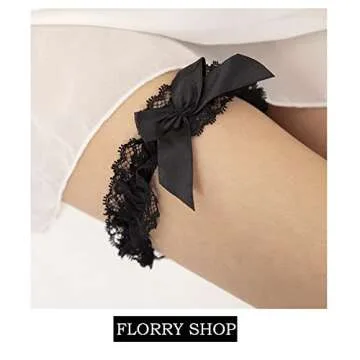Florry Sexy Wedding Bridal Garter Black Lace Women Garter Belt for Bride Tossing Thigh Garters Bowknot Elastic Leg Ring for Party Prom Birthday (Black)