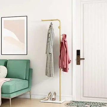 DR.IRON Modern Gold Coat Racks Freestanding Hall Coat Tree,Hat Racks with Marble Base & Coat Hanger with Umbrella for Entryway Hallway, Office or Bedroom