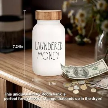 Laundry Room Bank Coin Jar Laundry Room Decor Rustic Country Farmhouse Home Decor Mason Jar with Woo...