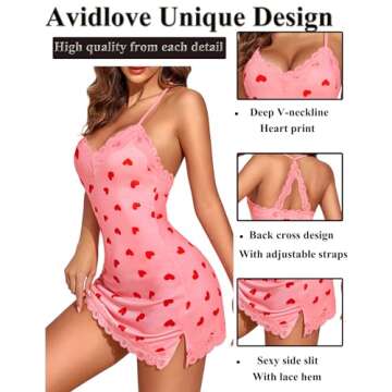Avidlove Lace Chemise Nightgown Women V Neck Lingerie Sexy Full Slips Sleepwear Mini Teddy Nightwear(Pattern 14, S)