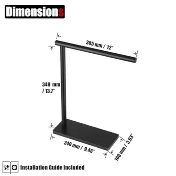 JQK Black Stainless Steel Hand Towel Holder Stand Modern Design