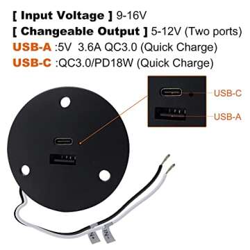 Facon 12V RV USB Charger Socket, QC3.0 Quick Charger USB Type A + Type C PD 18W, Wall Mount RV USB C...