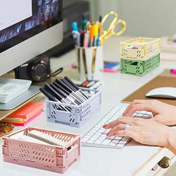 Xhwykzz 4 Pack Mini Foldable Plastic Small Baskets for Organizing and Storage, Collapsible Storage C...