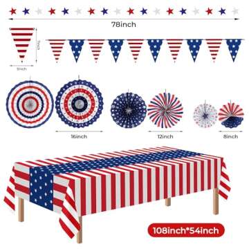 HOOSUN 4th of July Decorations Set, 9 Pcs Red White and Blue Paper Fans Patriotic Decor, USA Pennant...
