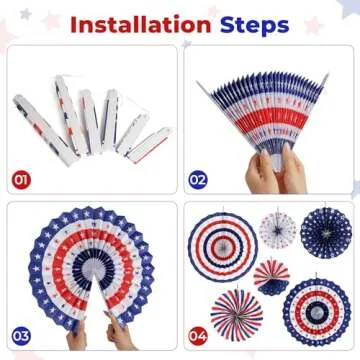 HOOSUN 4th of July Decorations Set, 9 Pcs Red White and Blue Paper Fans Patriotic Decor, USA Pennant Bunting,Star Streamers,Patriotic Tablecloth for Fourth of July Party Supplies, Memorial Day Decor