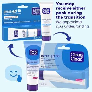 Clean & Clear PersaGel 10 Acne Medication Spot Treatment with Maximum Strength 10 Benzoyl Peroxide T...