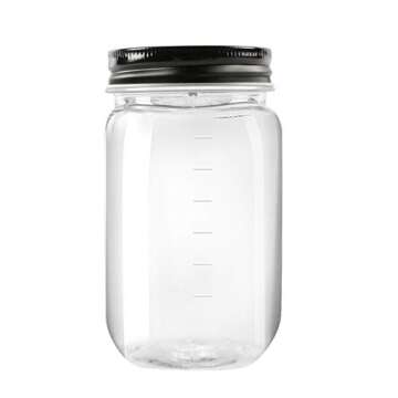 novelinks 16 Ounce Clear Plastic Jars with Black Lids - Refillable Round Clear Containers Clear Jars...