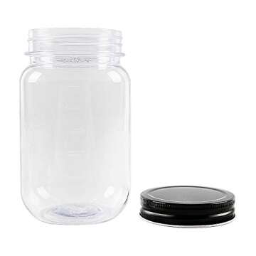 novelinks 16 Ounce Clear Plastic Jars with Black Lids - Refillable Round Clear Containers Clear Jars Storage Containers for Kitchen & Household Storage - BPA Free (20 Pack)