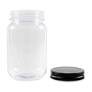 novelinks 16 Ounce Clear Plastic Jars with Black Lids - Refillable Round Clear Containers Clear Jars Storage Containers for Kitchen & Household Storage - BPA Free (20 Pack)