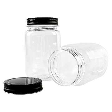 novelinks 16 Ounce Clear Plastic Jars with Black Lids - Refillable Round Clear Containers Clear Jars Storage Containers for Kitchen & Household Storage - BPA Free (20 Pack)