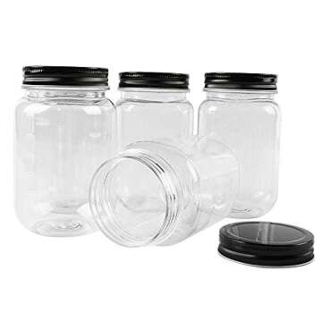 novelinks 16 Ounce Clear Plastic Jars with Black Lids - Refillable Round Clear Containers Clear Jars Storage Containers for Kitchen & Household Storage - BPA Free (20 Pack)