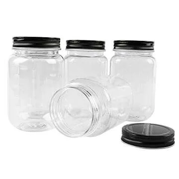 novelinks 16 Ounce Clear Plastic Jars with Black Lids - Refillable Round Clear Containers Clear Jars Storage Containers for Kitchen & Household Storage - BPA Free (20 Pack)