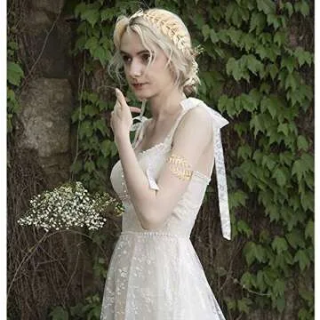 Finrezio 4PCS Greek Goddess Headband Arm Cuff Bridal Jewelry Set Roman Laurel Leaf Branch Crown Armlet Upper Arm Band Bracelet Adjustable